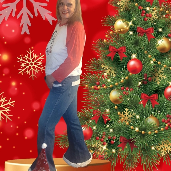 Christmas Santa Hat Pants Jeans Upcycled one of a kind handmade - Picture 12 of 12